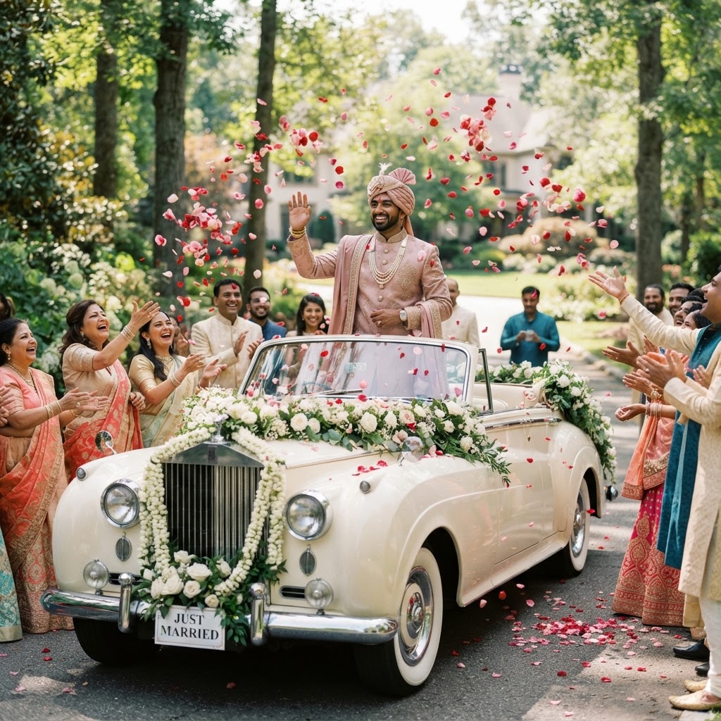 Groom In Pink Sherwani During Baraat