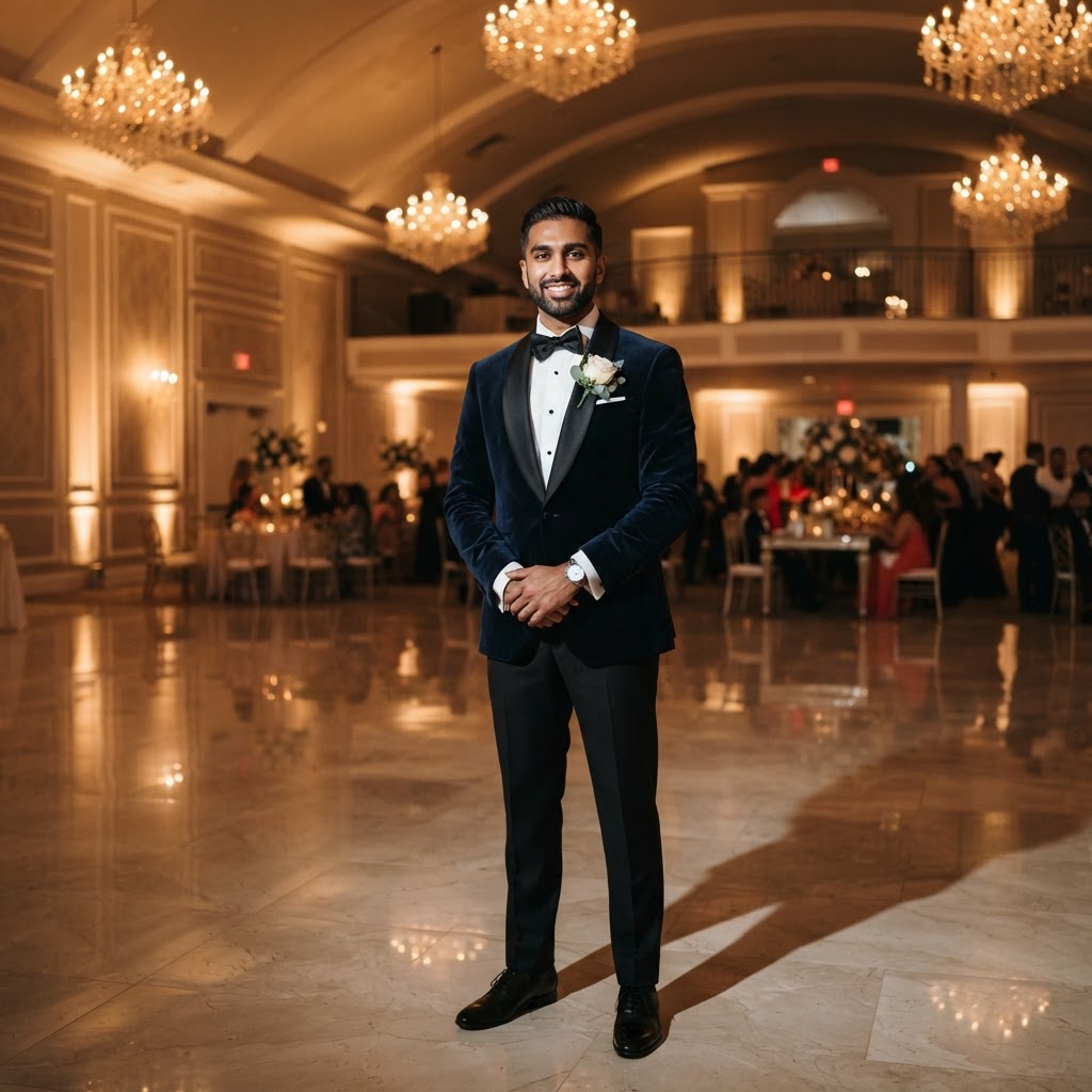 Midnight Blue Velvet Groom Reception Tuxedo