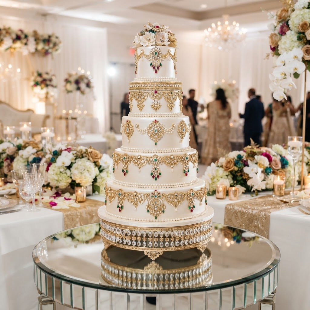 Five Tier Gold And Jewel Wedding Cake