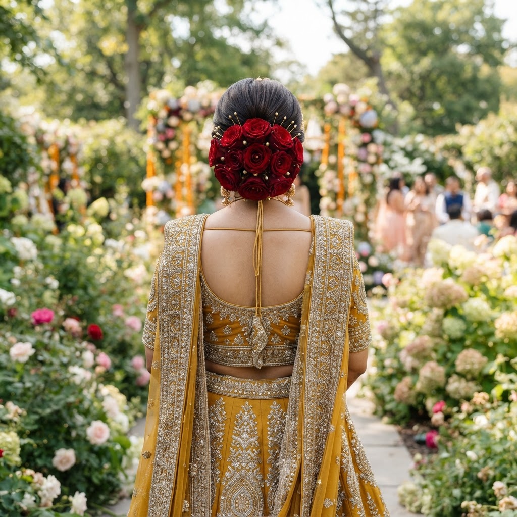 Bridal Bun With Red Roses