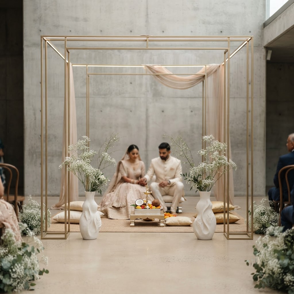 Minimalist Gold Frame Mandap Ceremony