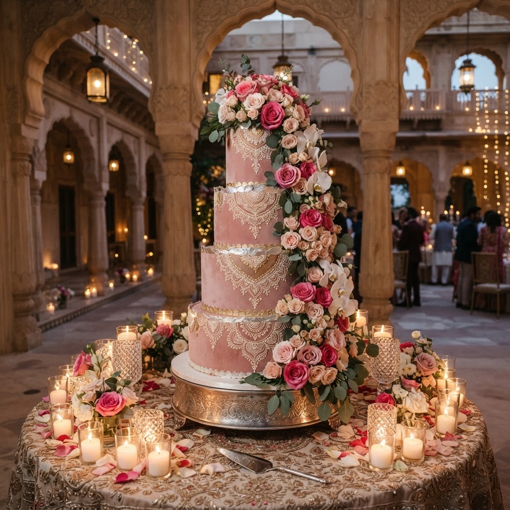 Dusty Rose Henna Inspired Wedding Cake