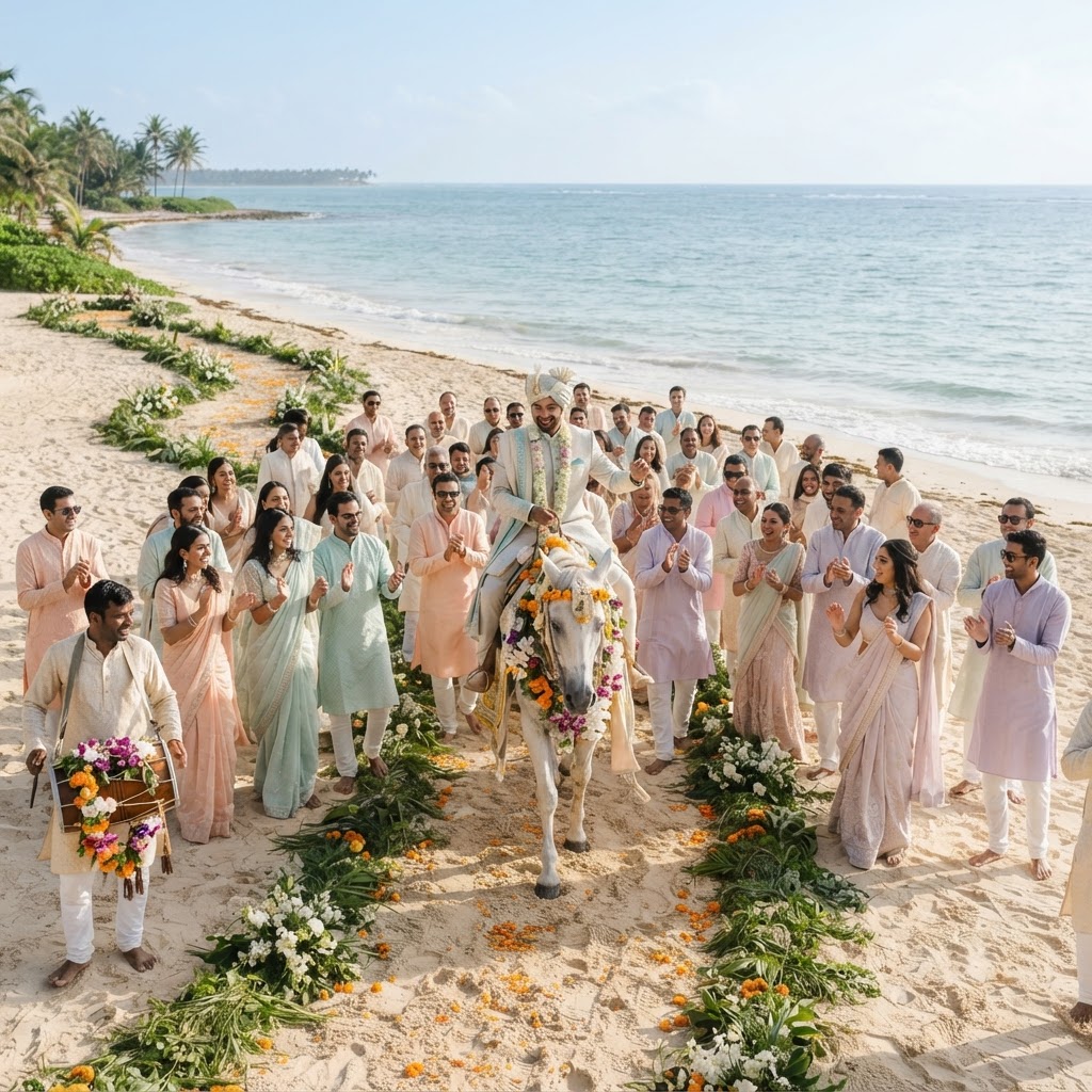 Beachside Groom Arrival On Horse