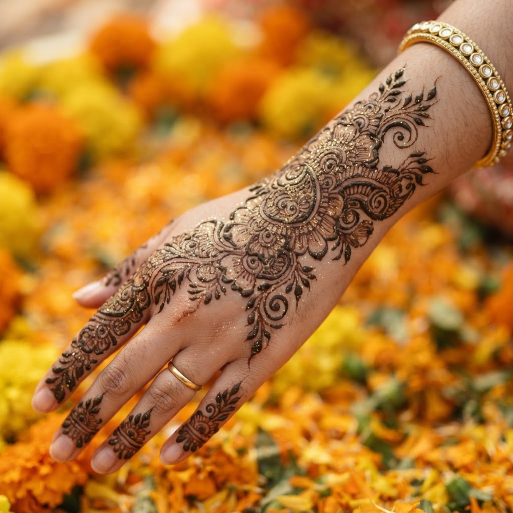 Intricate Arabic Style Floral Henna Pattern