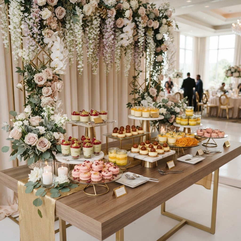 Elegant Floral Wedding Dessert Display