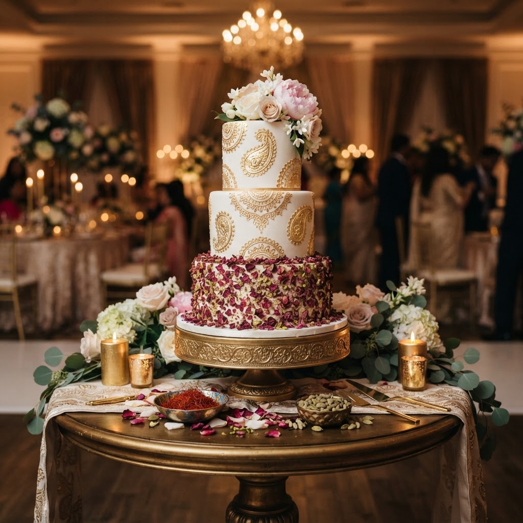 Three Tier Paisley Fusion Wedding Cake
