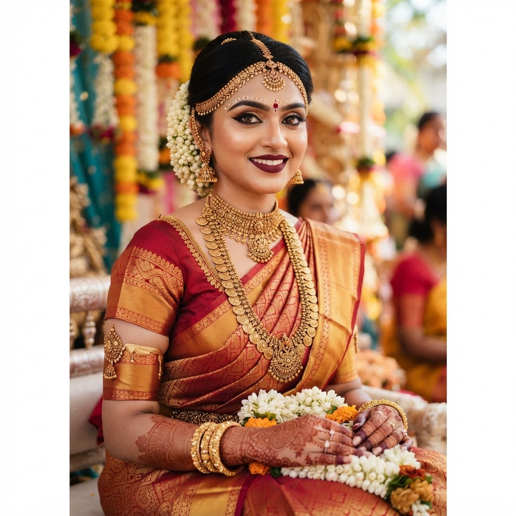 Bold Maroon Traditional Bridal Makeup Look
