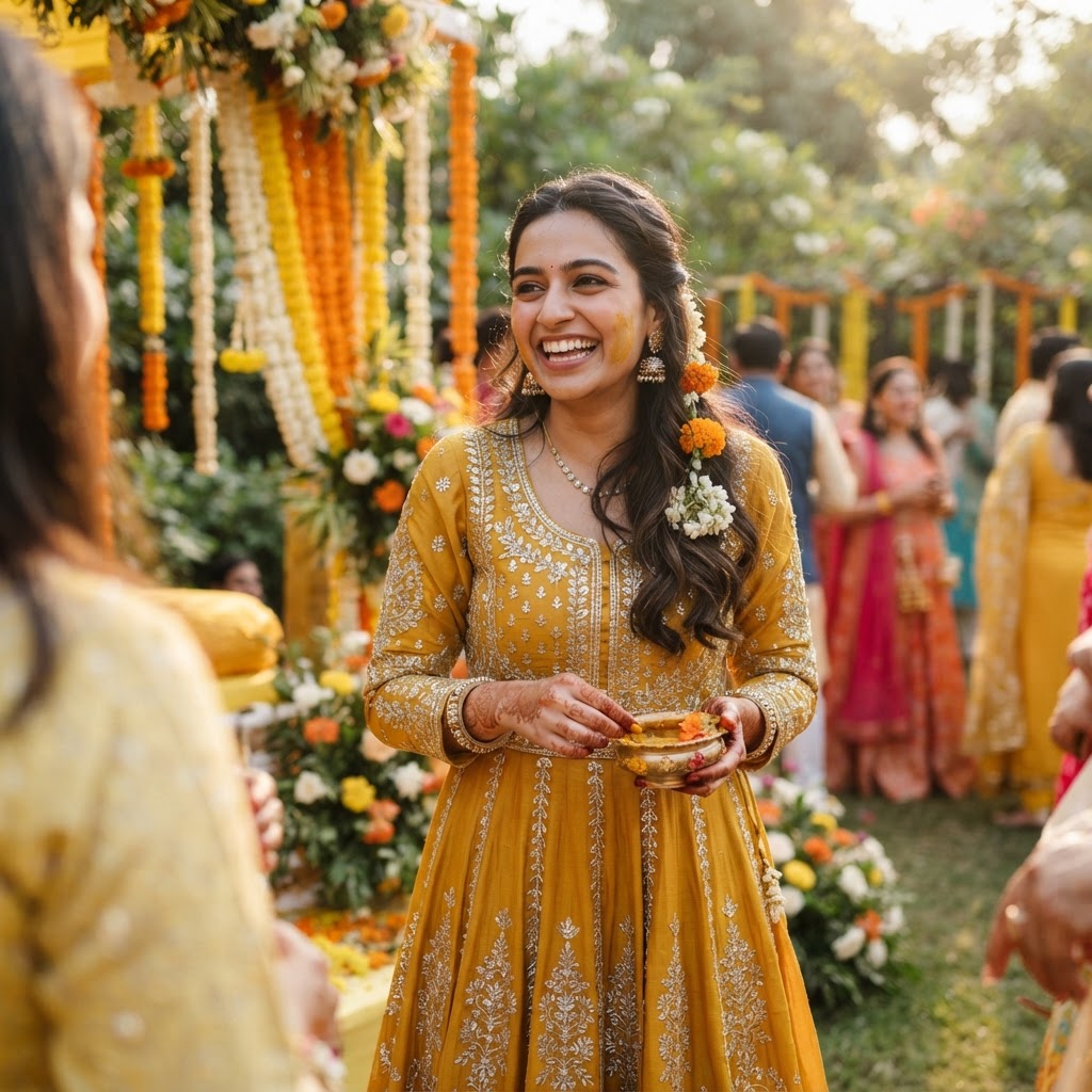 Yellow Embroidered Haldi Anarkali Dress