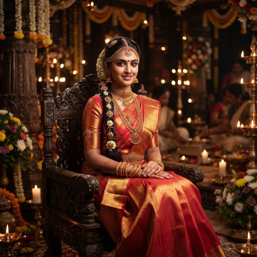 Red And Gold South Indian Bridal Silk Saree