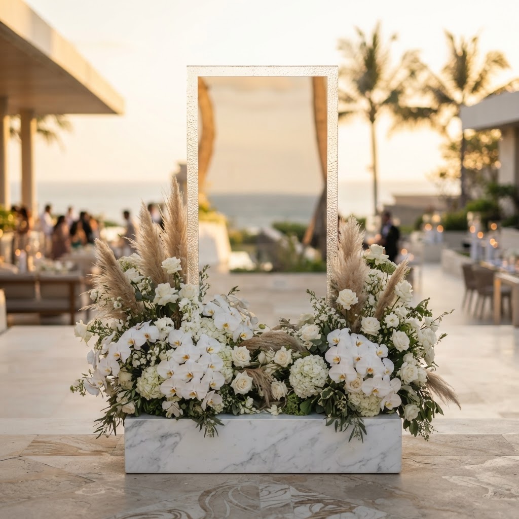 Modern White Floral Mirror Welcome Sign