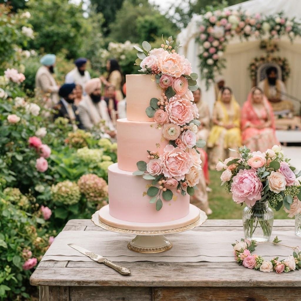 Three Tier Ombre Floral Wedding Cake