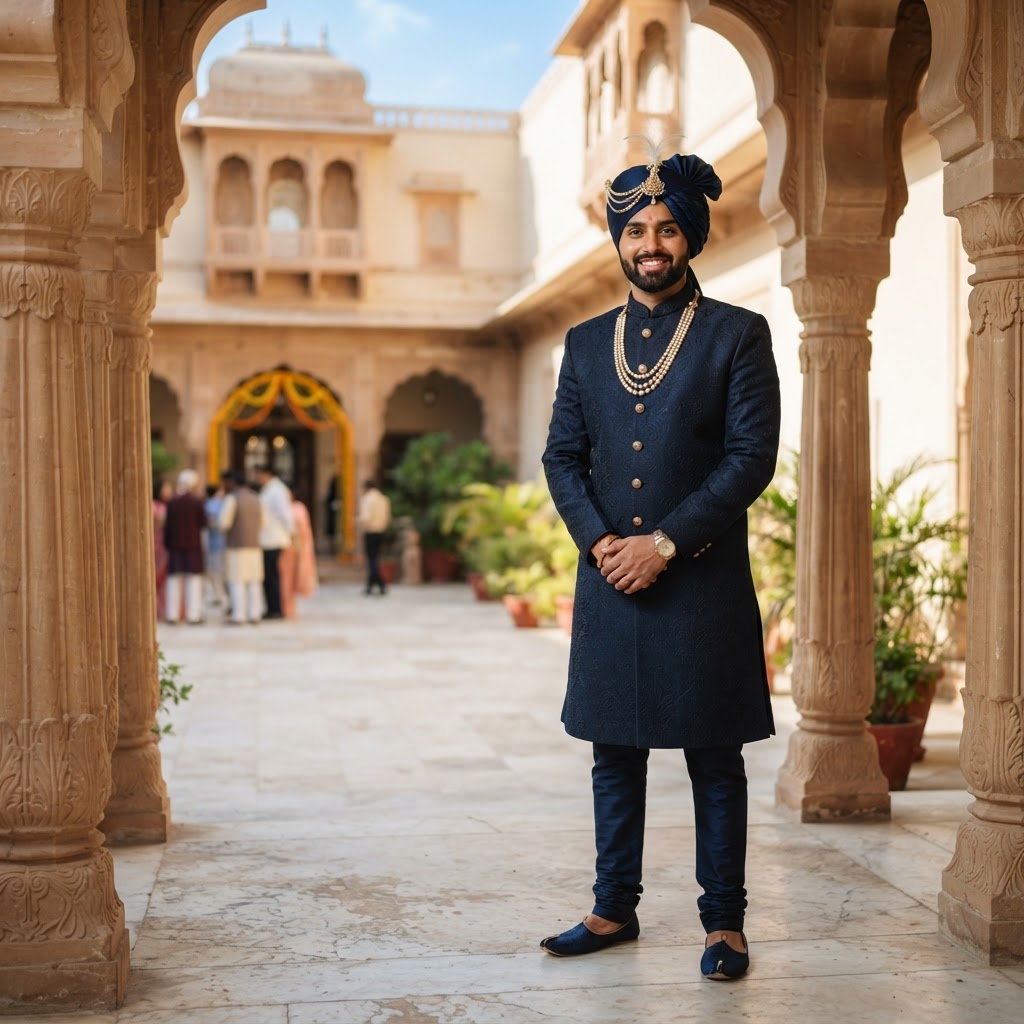 Navy Blue Groom Engagement Sherwani
