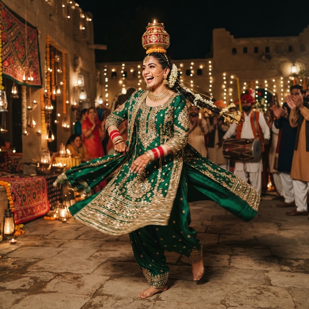 Green Embellished Punjabi Jaggo Outfit
