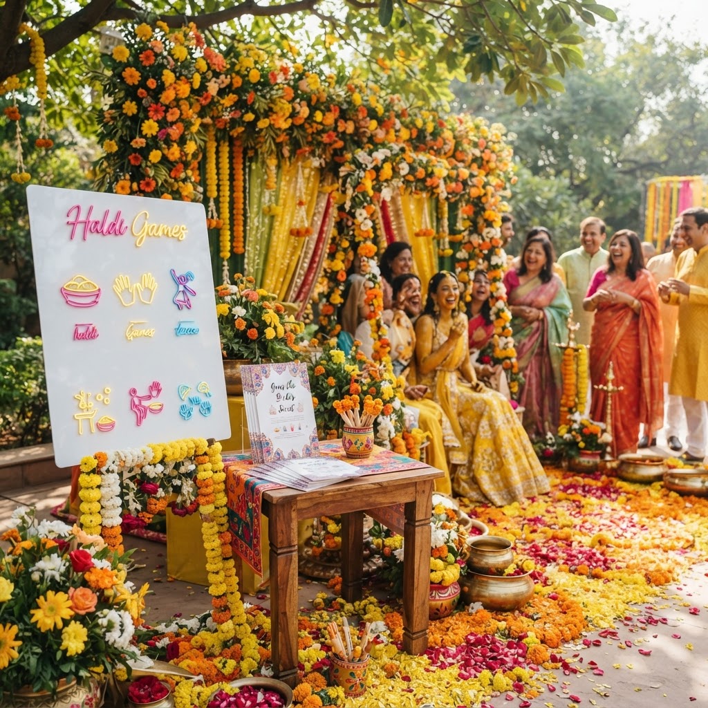 Bright Haldi Games Signage Decor