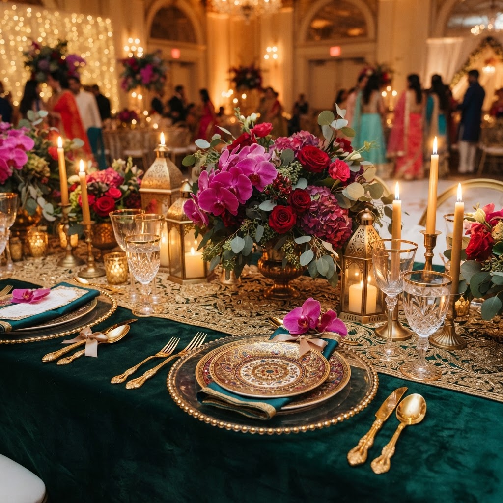 Emerald And Gold Royal Reception Tablescape