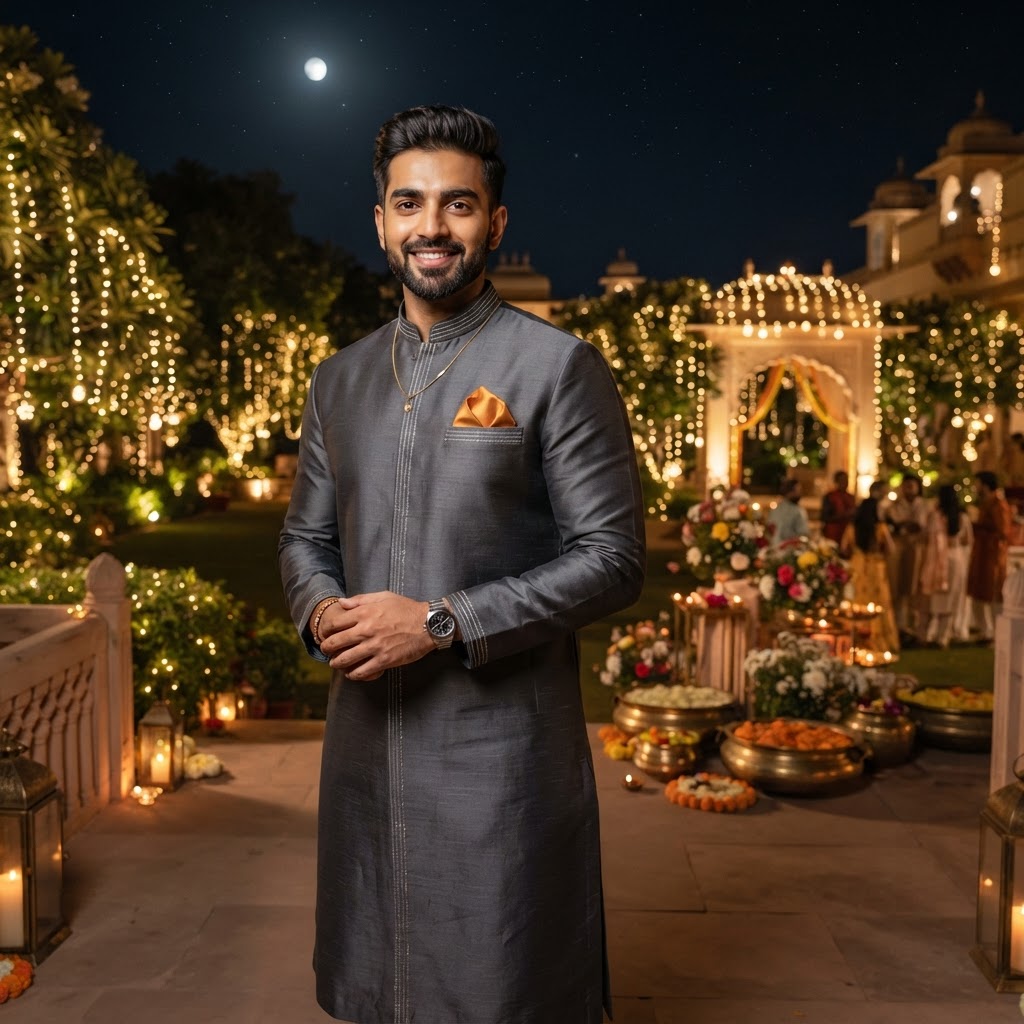 Charcoal Grey Silk Groom Jaggo Outfit