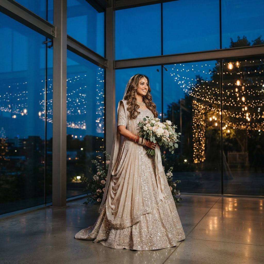 Champagne Sequin Embellished Bridal Lehenga