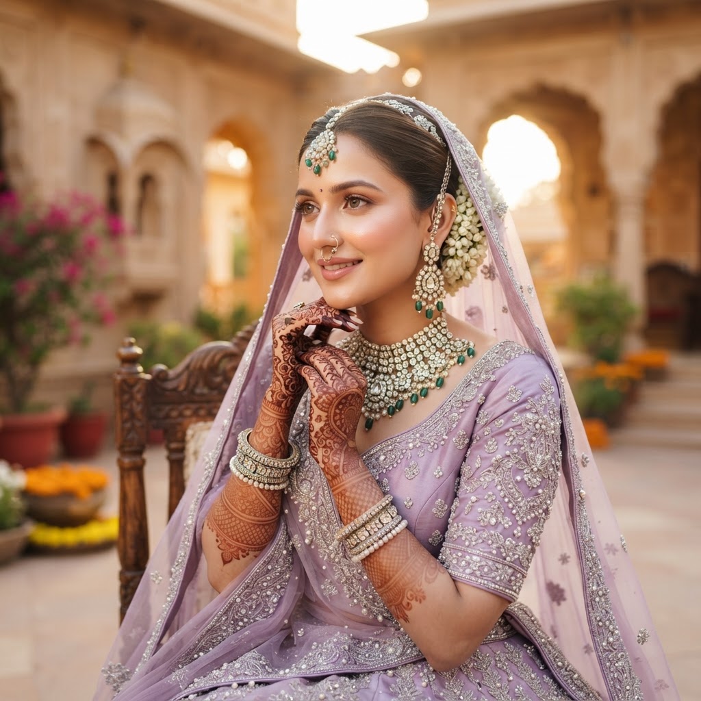 Elegant Lavender Embellished Bridal Lehenga