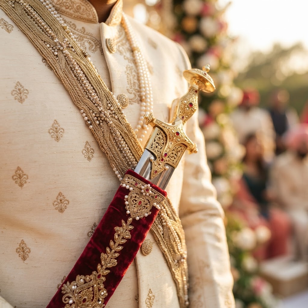 Ornate Velvet And Gold Wedding Kirpan
