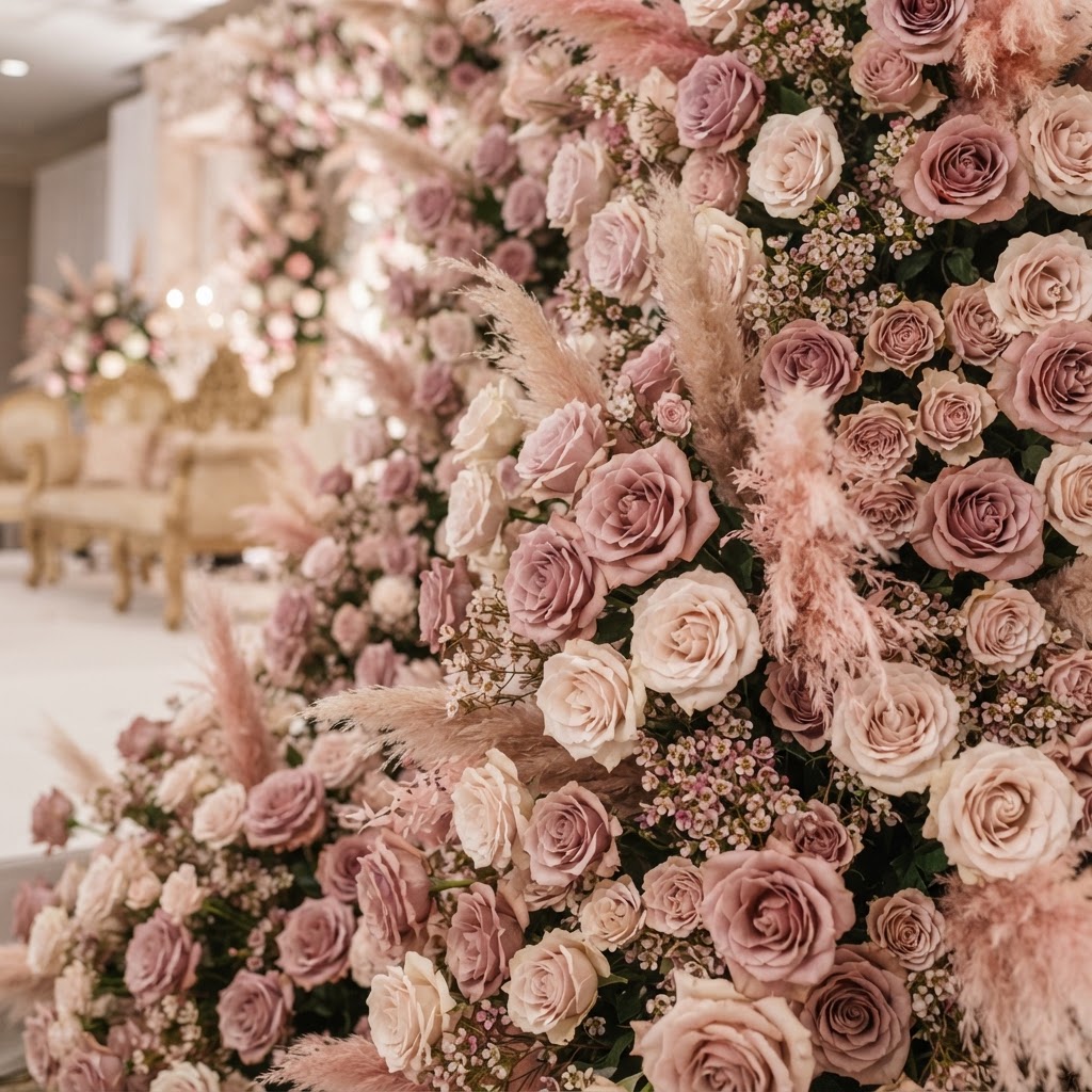 Dusty Rose Floral Wedding Stage Decor