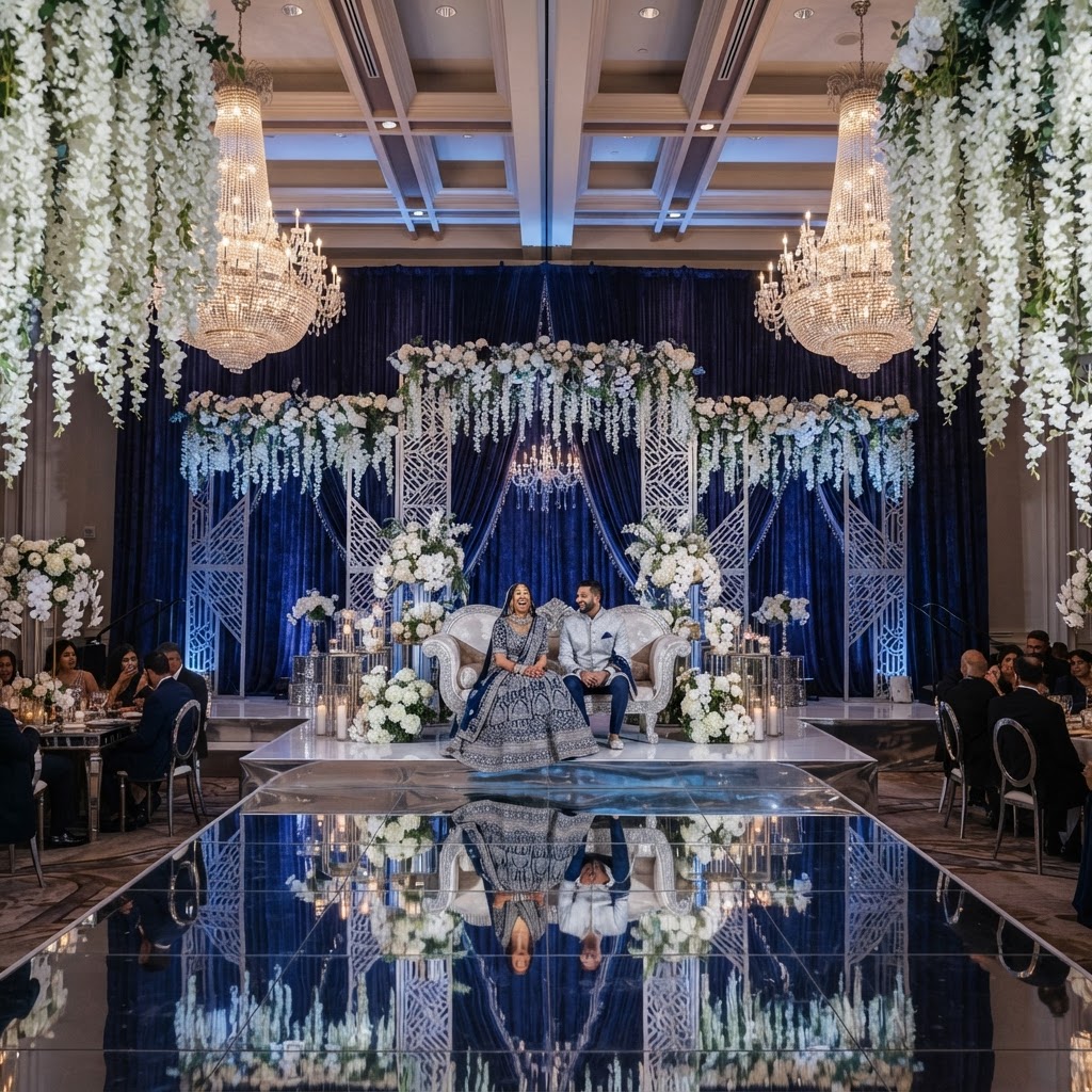 Luxury Navy And White Reception Decor