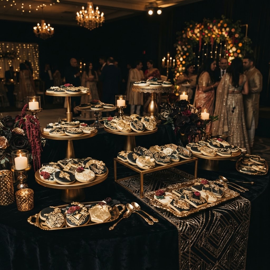 Elegant Black And Gold Cookie Display