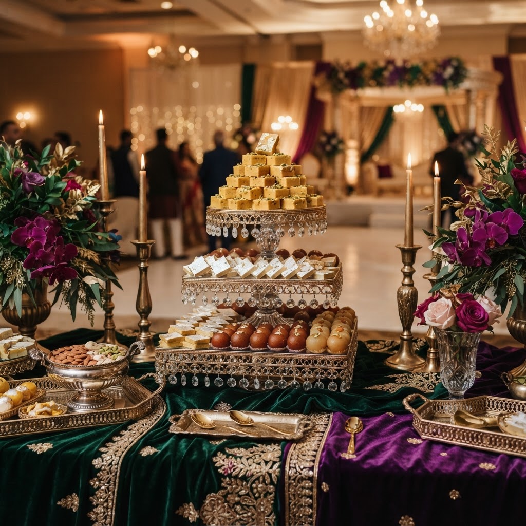 Elegant Tiered Mithai Dessert Table