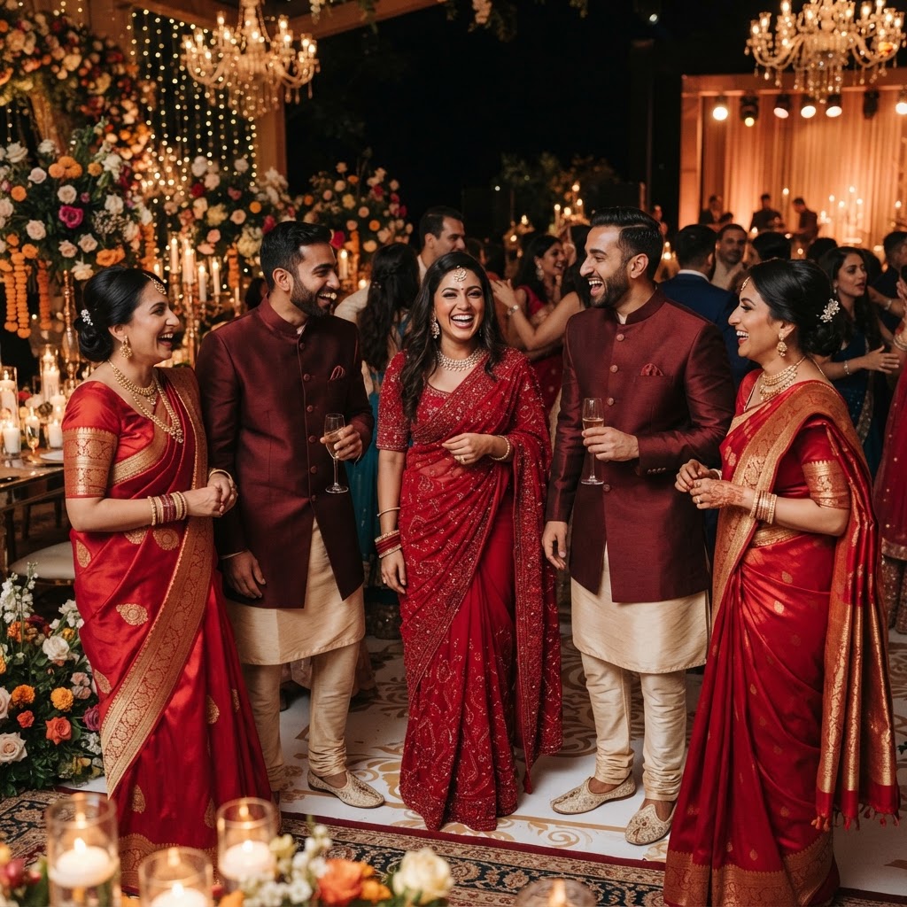 Elegant Red Ethnic Wedding Guest Attire