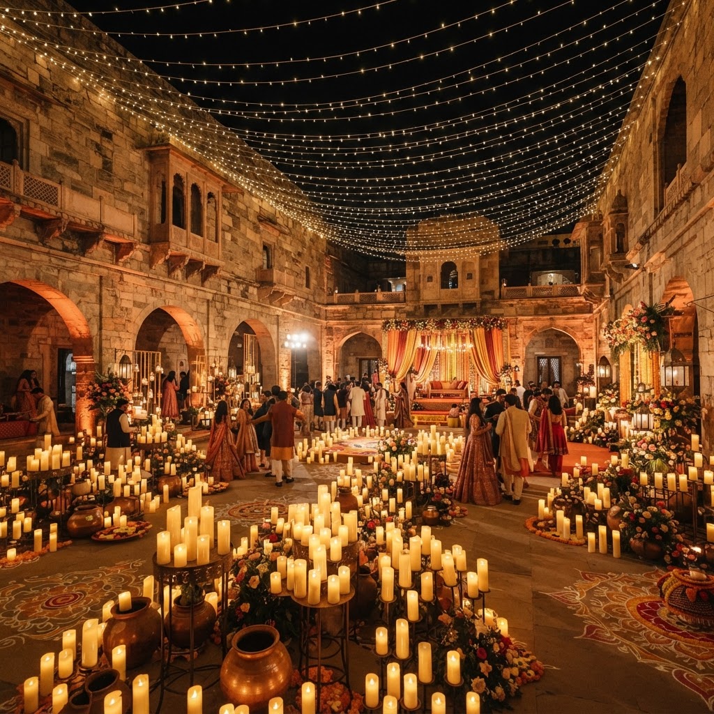 Grand Courtyard Candlelight Wedding Decor