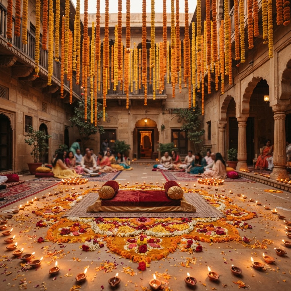 Traditional Marigold Haldi Ceremony Decor