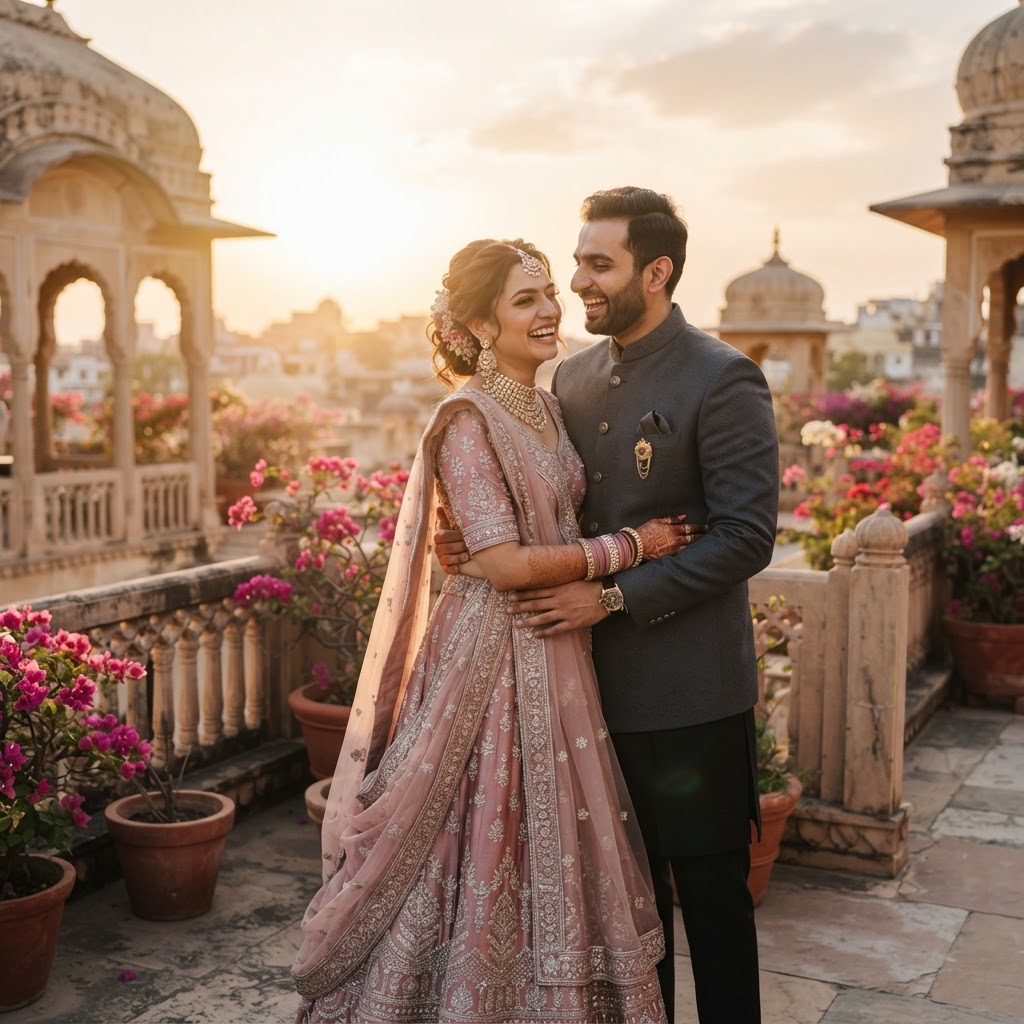 Romantic Couple Portrait At Sunset