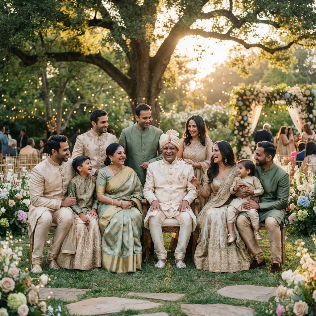 Elegant Sage Green And Cream Family Portrait