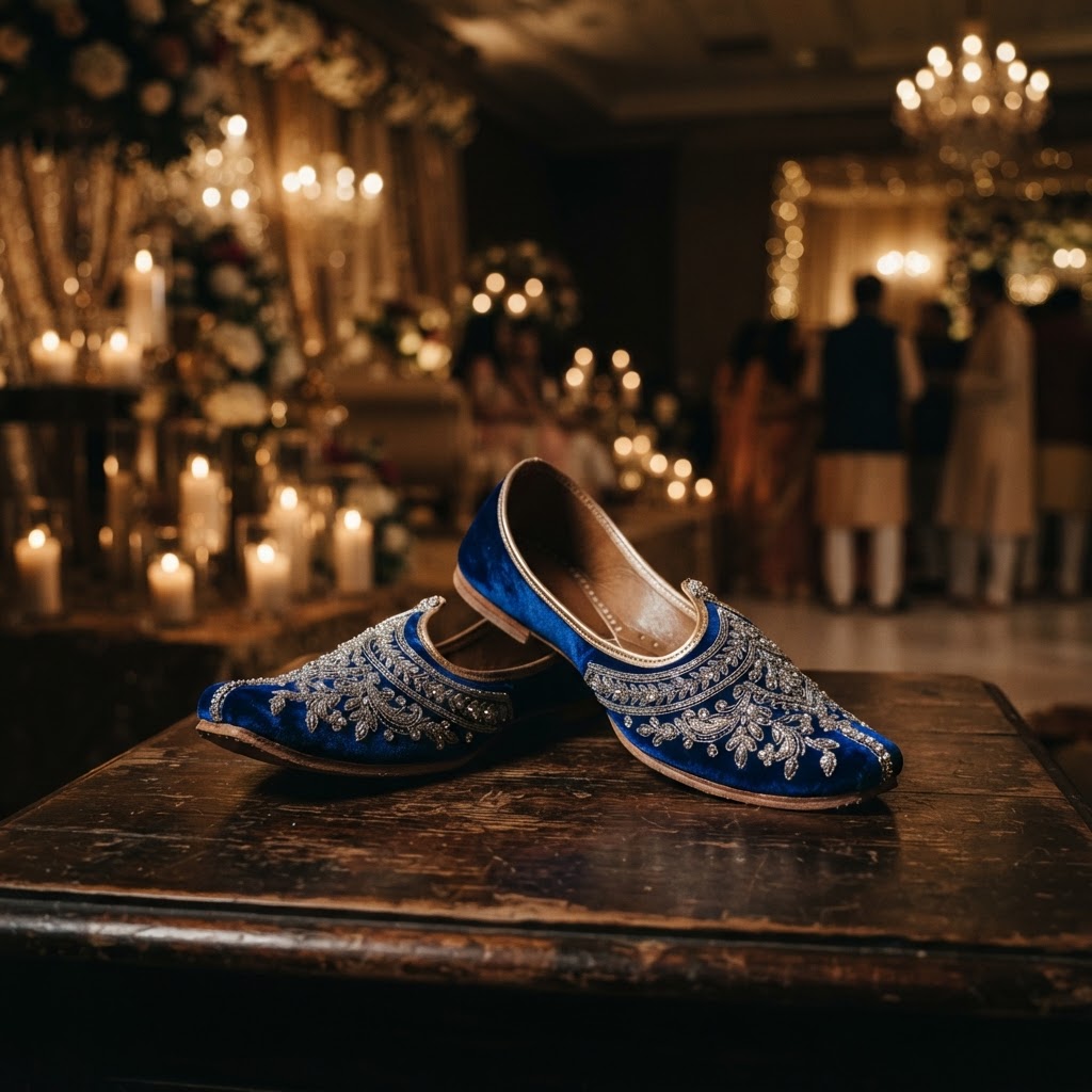 Royal Blue Velvet Embellished Mojaris