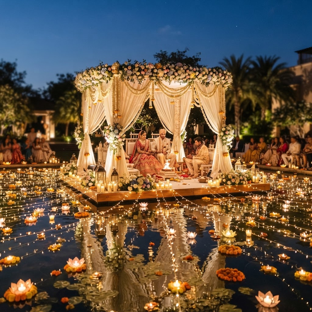 Floating Mandap With Fairy Light Decor