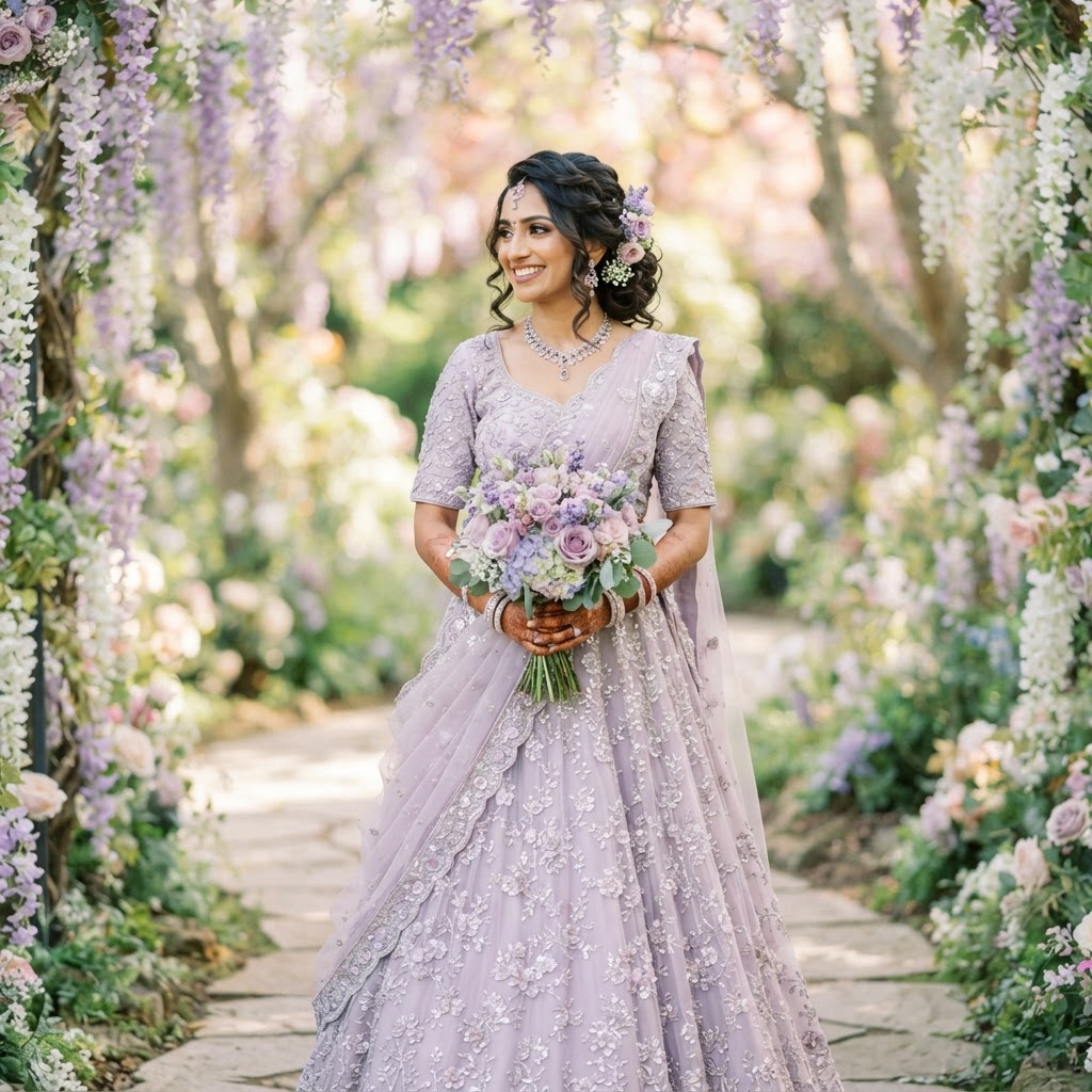 Lavender Floral Embroidered Bridal Lehenga