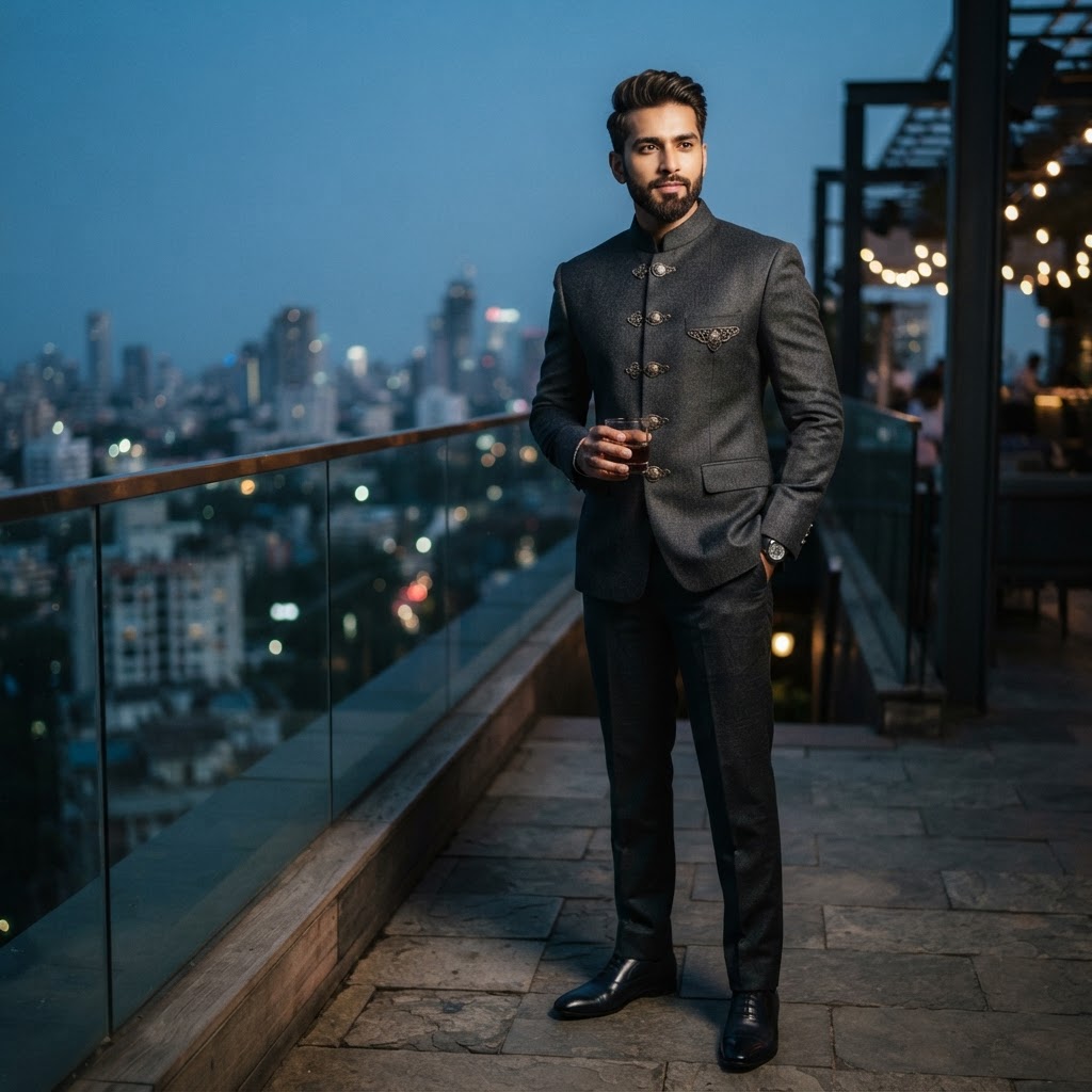 Charcoal Grey Bandhgala Engagement Suit
