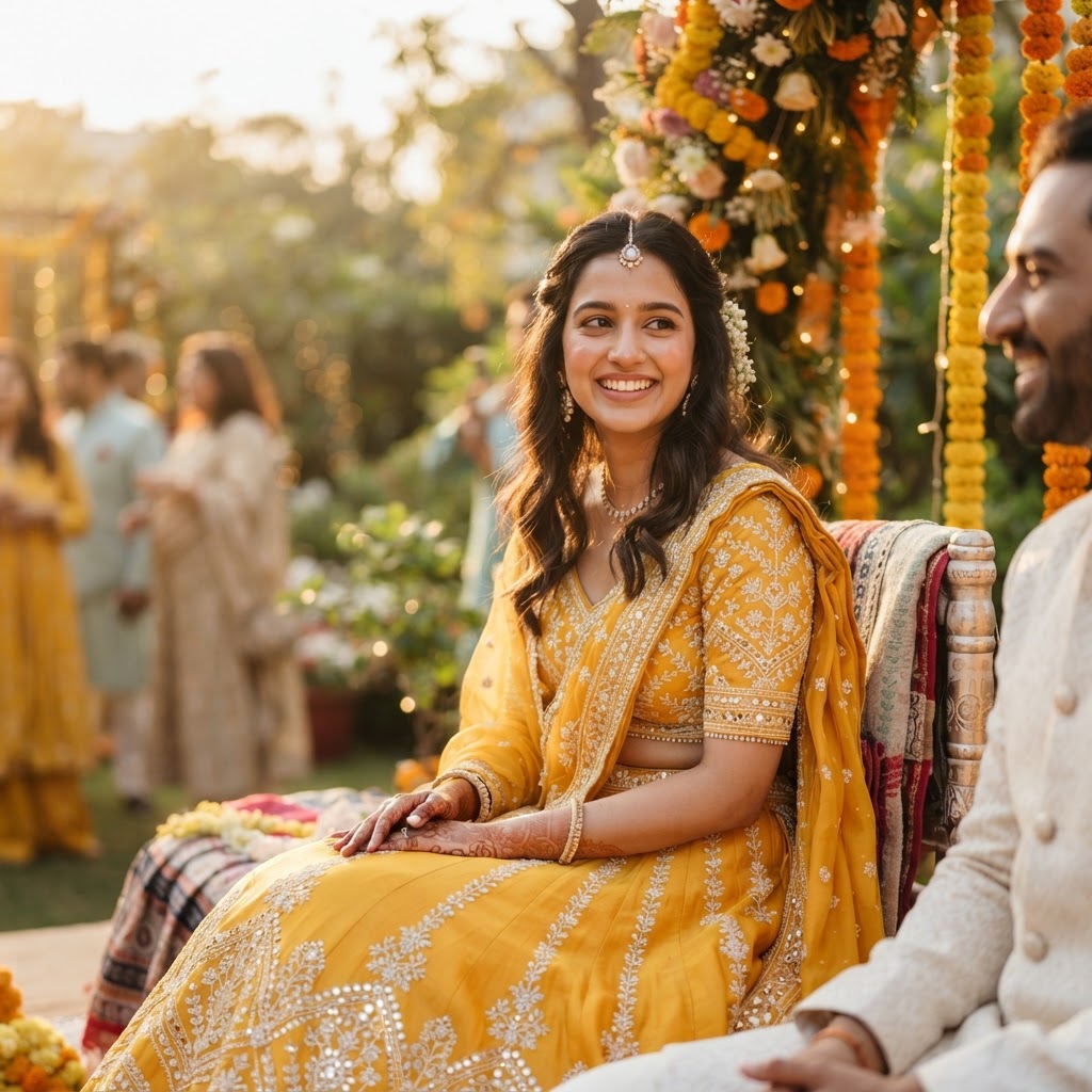 Yellow Embroidered Lehenga For Engagement