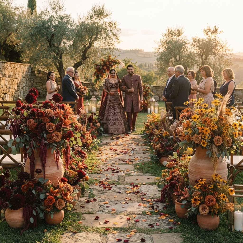Rustic Autumnal Floral Wedding Aisle Decor