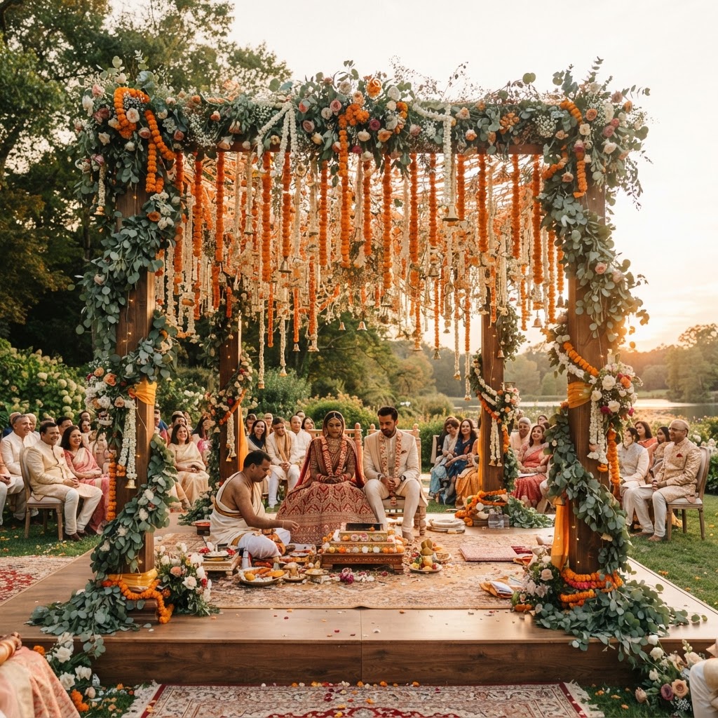 Rustic Orange Floral Wedding Mandap