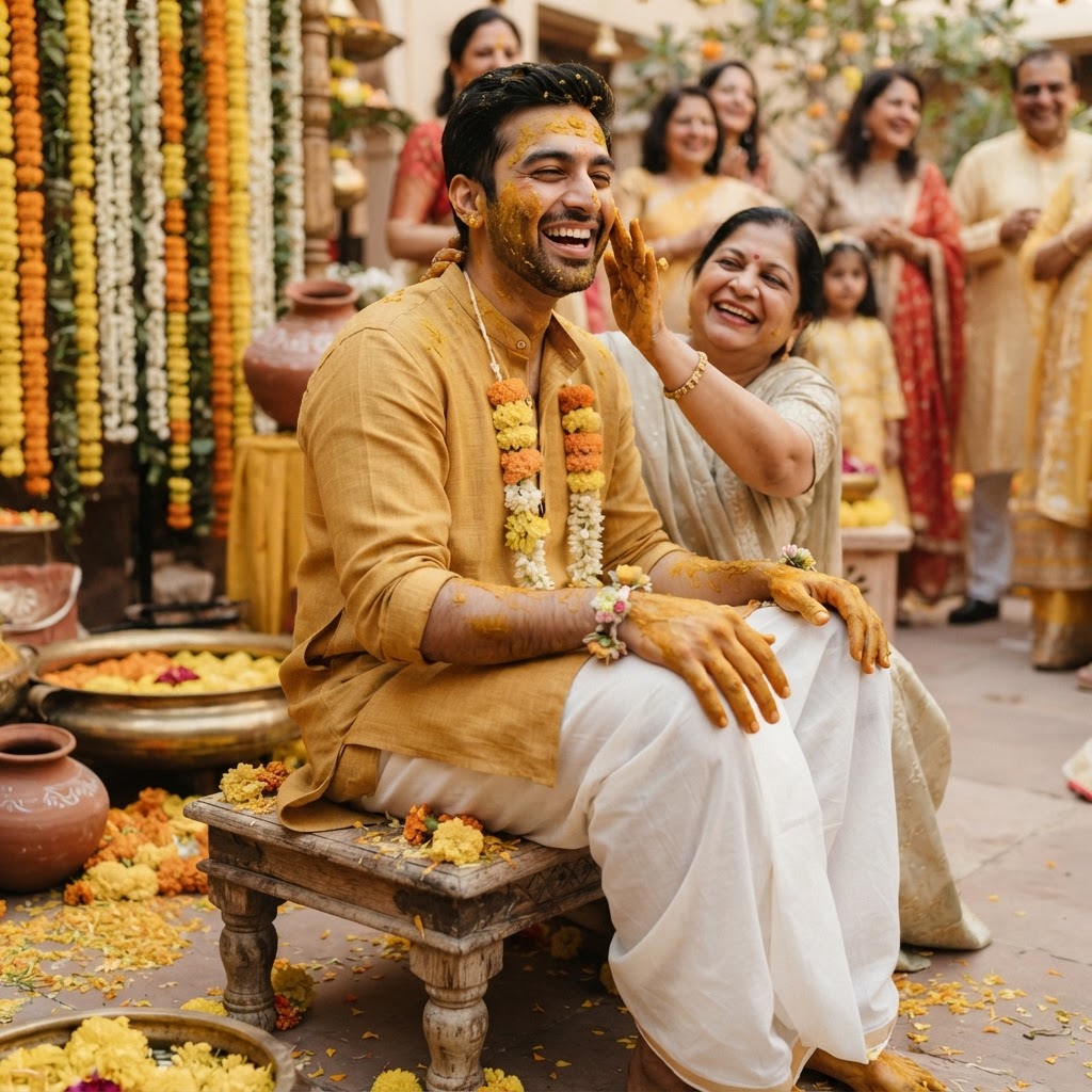 Yellow Kurta Groom Haldi Outfit
