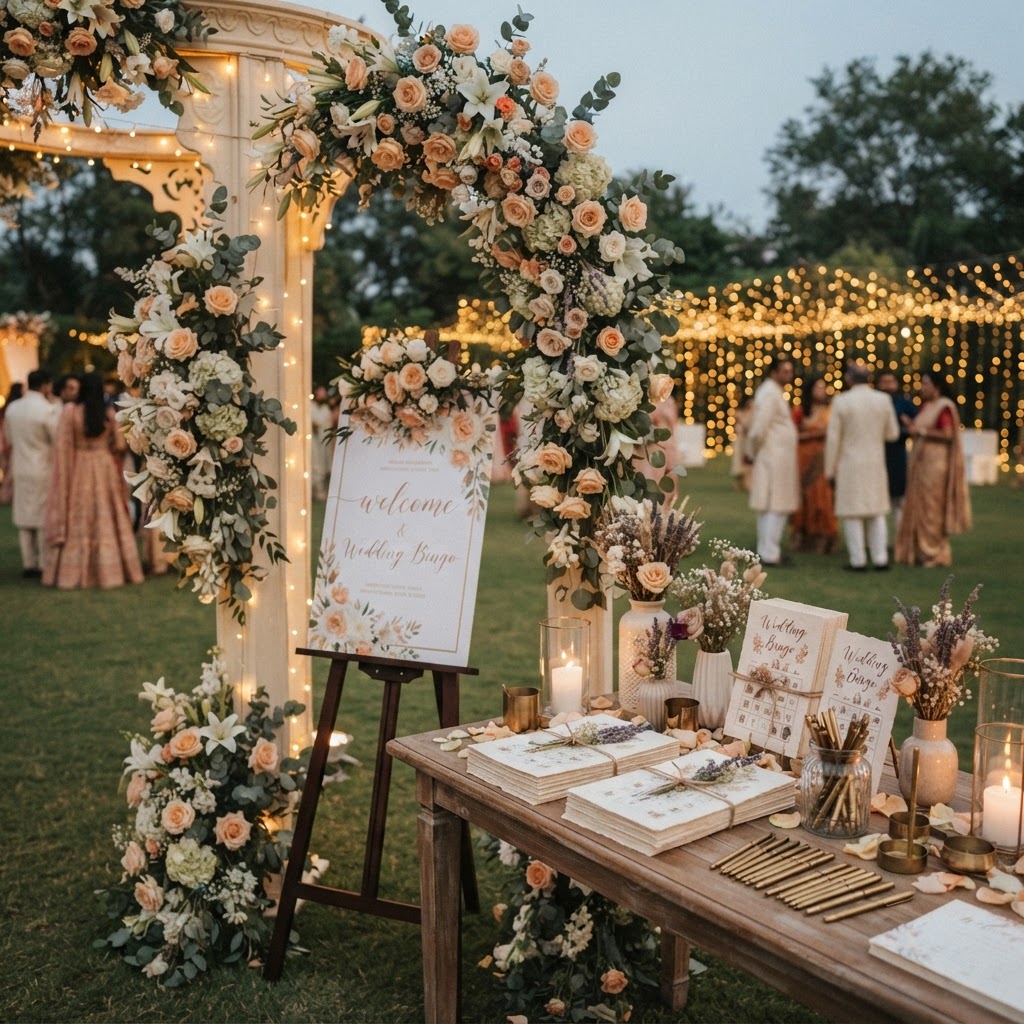 Floral Wedding Bingo Signage Setup