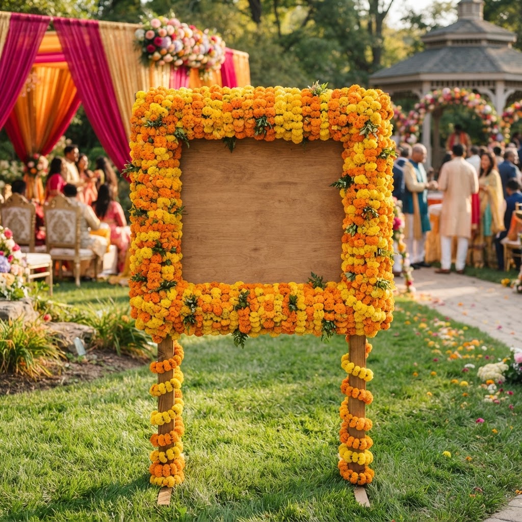 Marigold Floral Square Wedding Welcome Sign