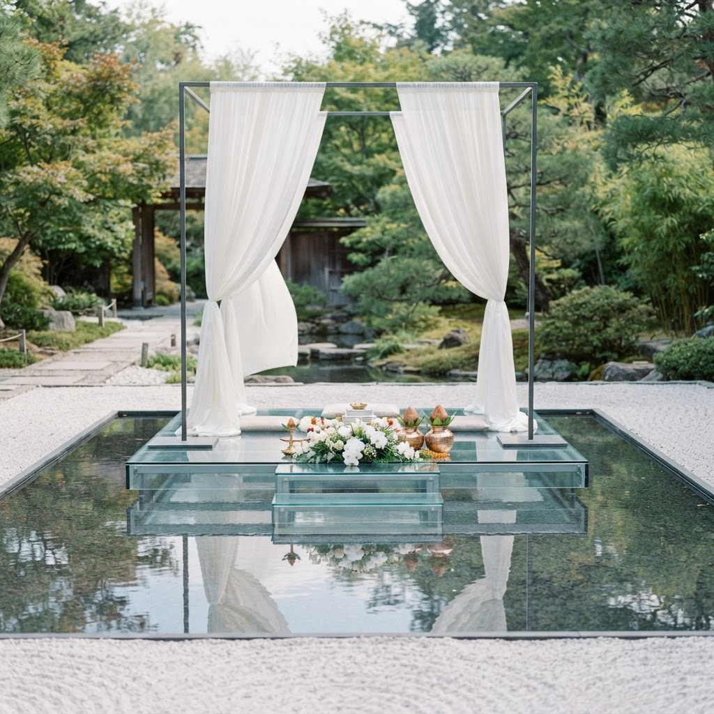 Minimalist White Drapery Outdoor Mandap