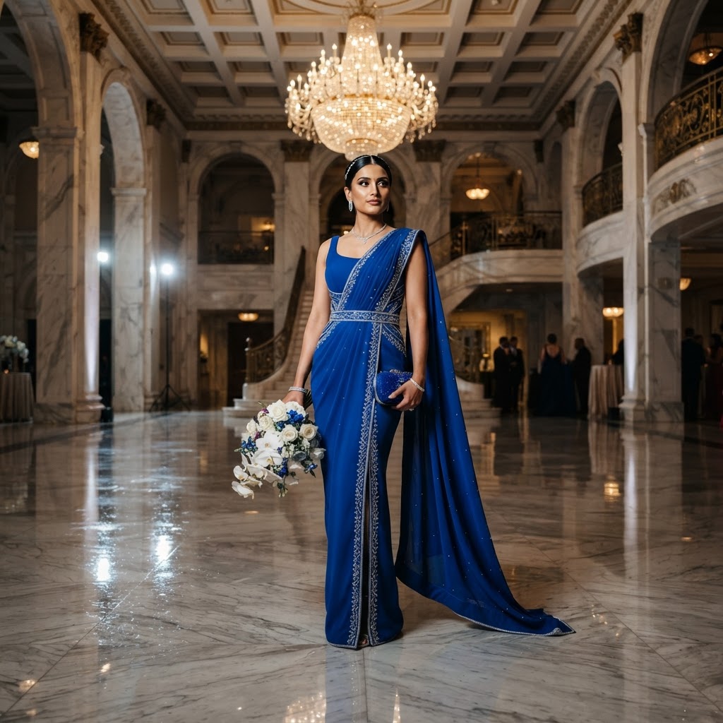 Royal Blue Embellished Reception Saree