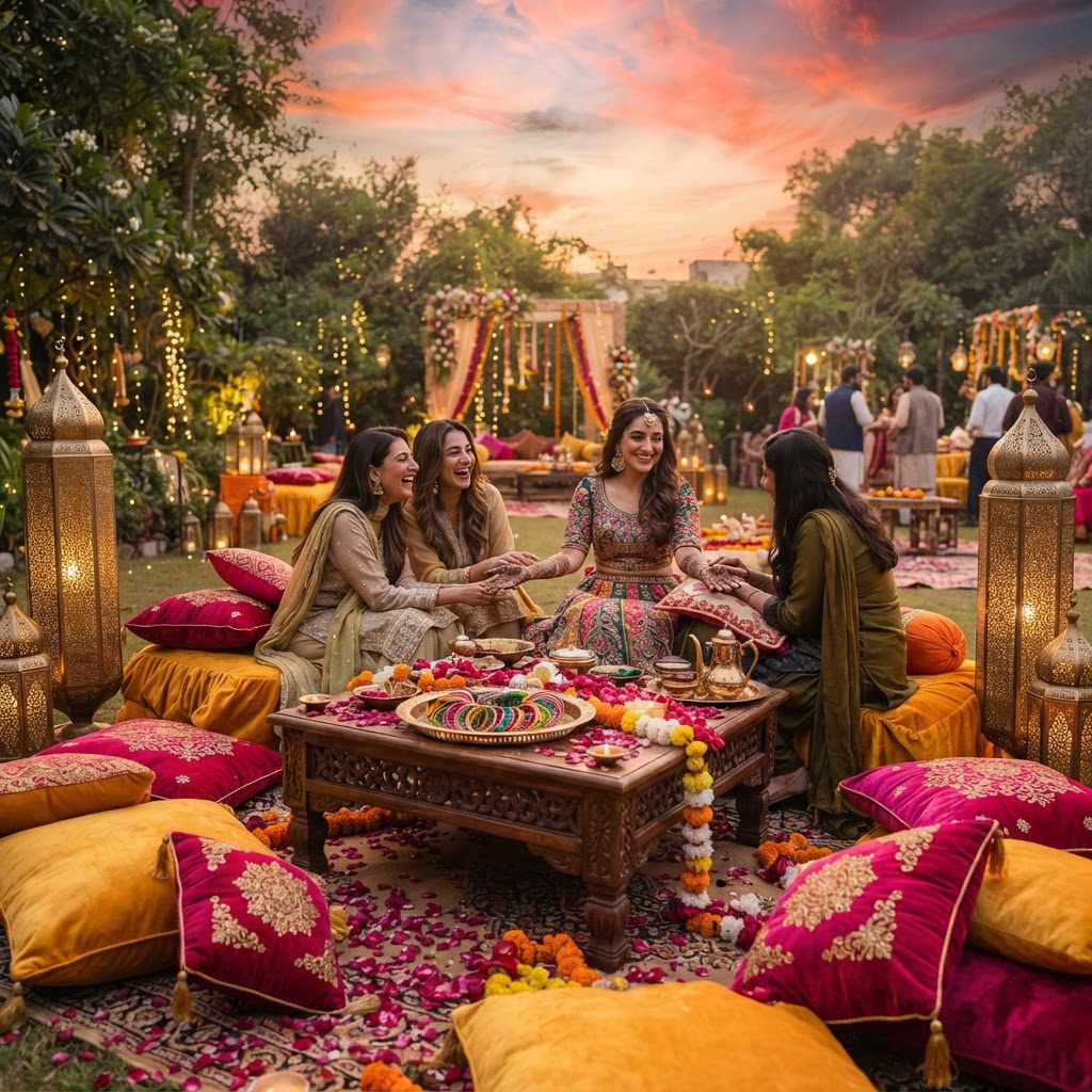 Outdoor Garden Mehndi Ceremony Setup