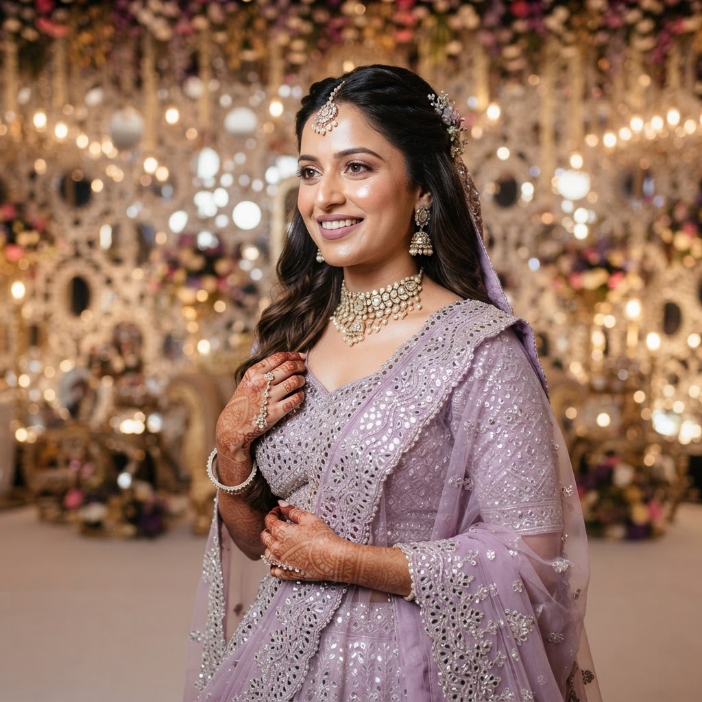 Lilac Embellished Lehenga For Sangeet