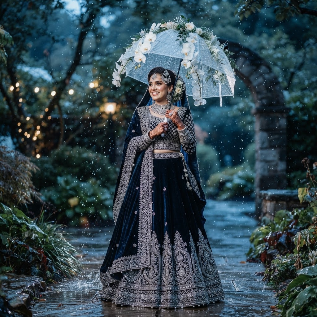 Midnight Blue Velvet Bridal Lehengas