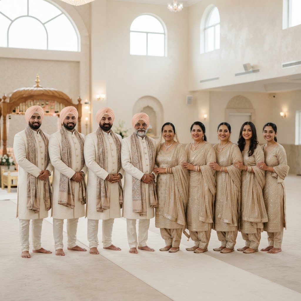 Elegant Neutral Tone Family Wedding Portrait