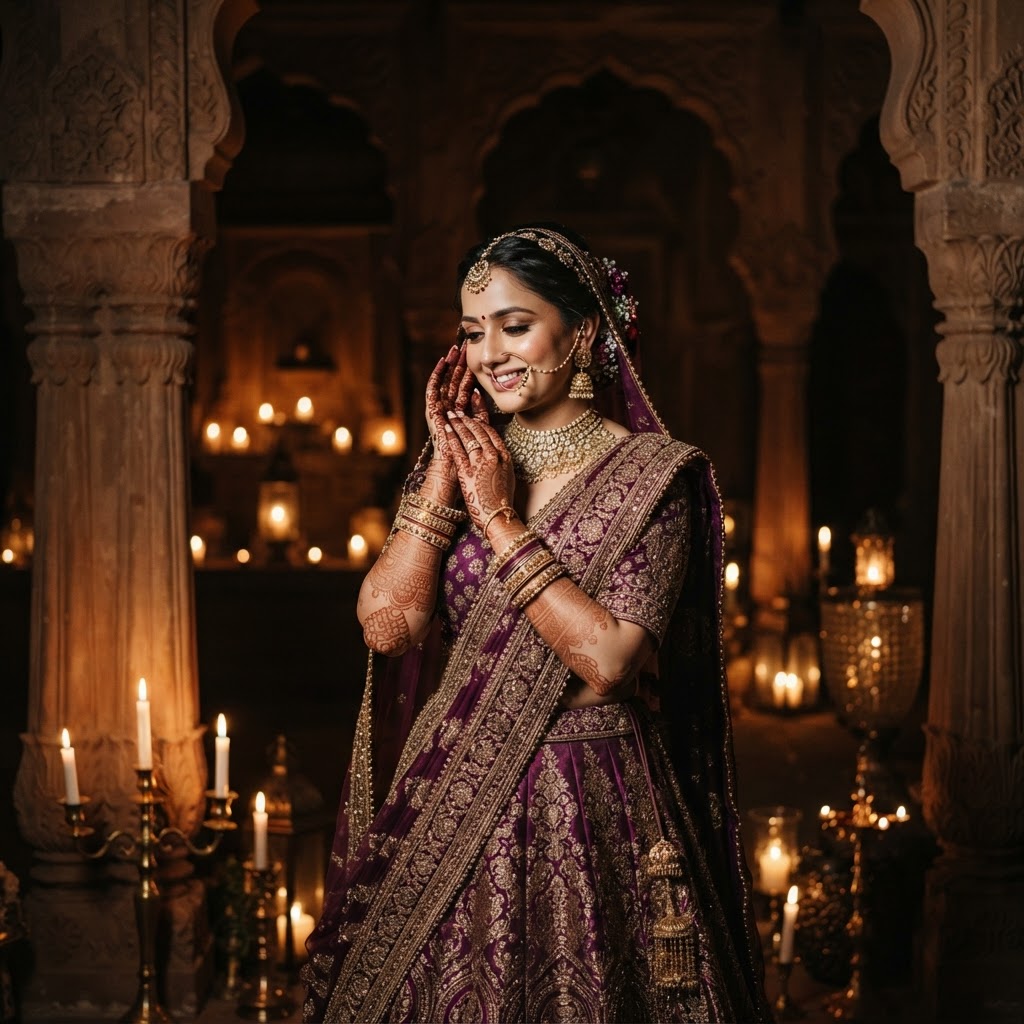 Deep Purple Embroidered Bridal Lehenga