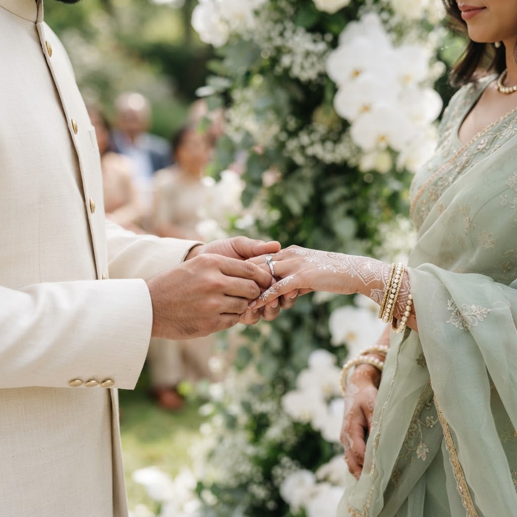 Elegant Sage Green Engagement Ring Ceremony